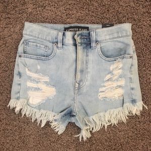 High Rise Express Light Wash Denim Shorts